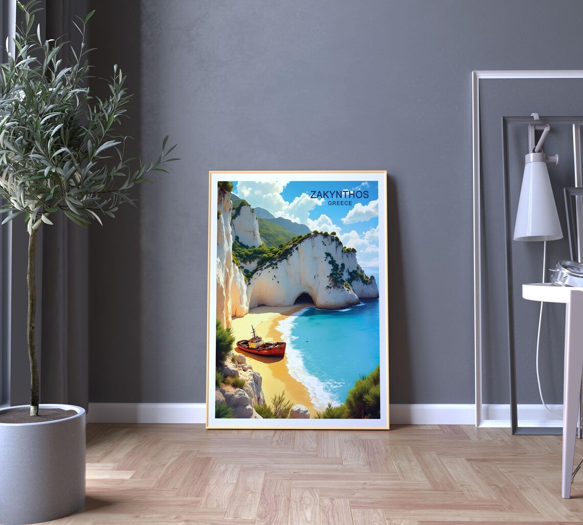 Zakynthos Greece Navagio Shipwreck Beach Turquoise Water White Cliffs Travel Poster - Image 5