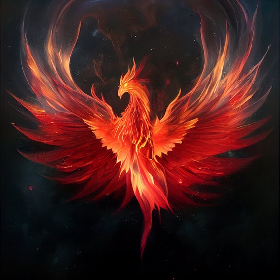 Red Cosmic Phoenix Fantasy Art Poster