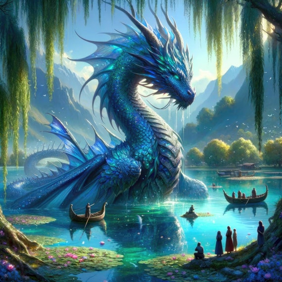 Dragon Of The Lake Fantasy Art, Poster Print