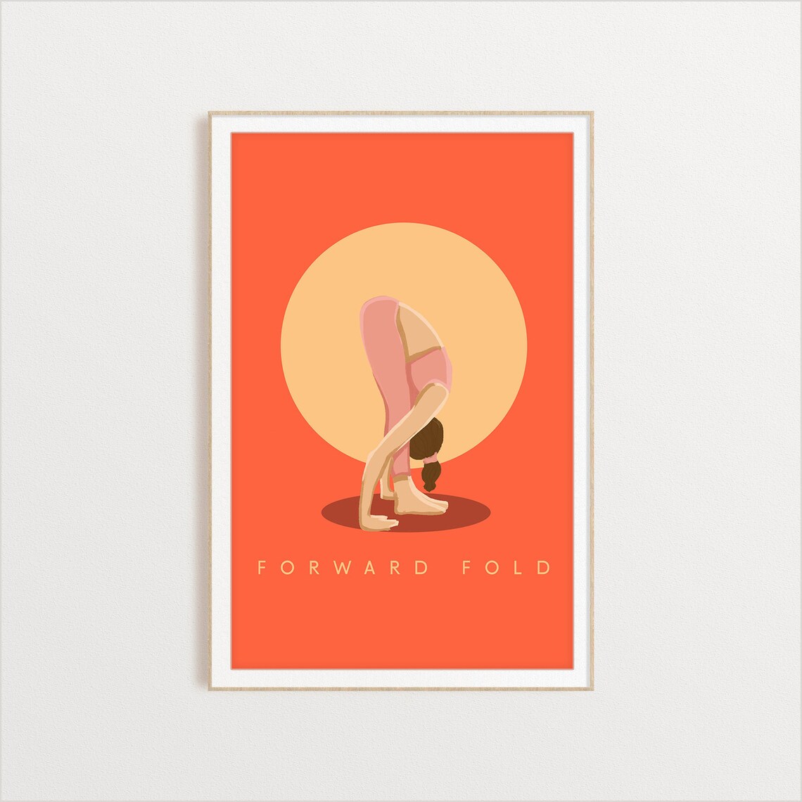 Forward Fold Retro Yoga Standing Stretch Sun Circle Flat Illustration Print