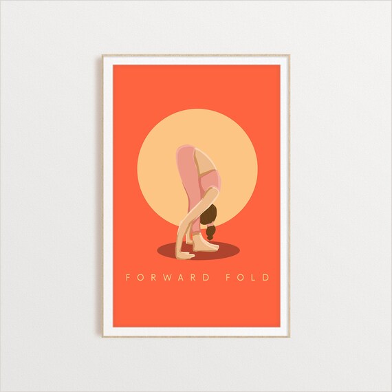 Forward Fold Retro Yoga Standing Stretch Sun Circle Flat Illustration Print