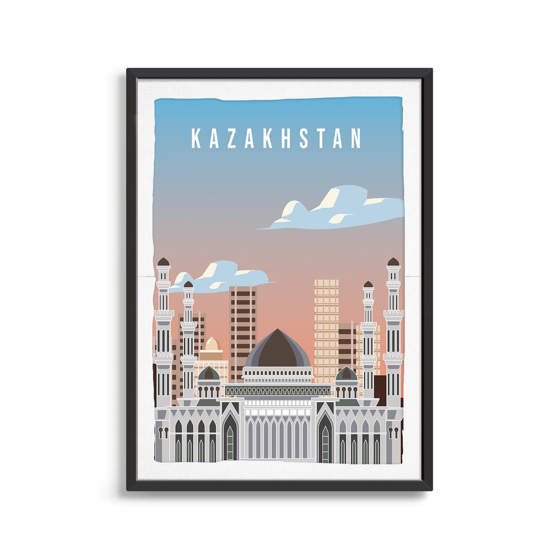 Kazakhstan Country Poster Art City Wall Art Country Art Country Poster Country Print Country Art Kazakhstan Travel Illustration