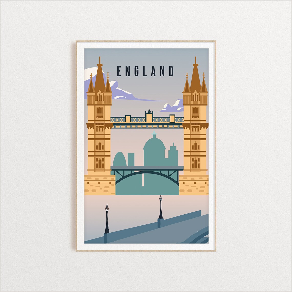 England London Travel Poster Featuring Tower Bridge Landmark Art