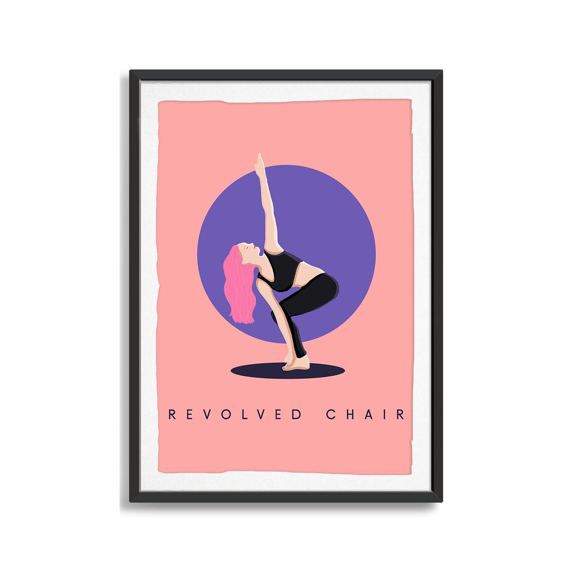 Revolved Chair Retro Yoga Standing Pose Sun Circle Flat Illustration Print - Image 2