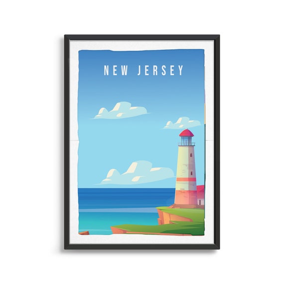New Jersey State Poster State Art State Wall Art World Print State Poster State Print State Art Travel Illustration