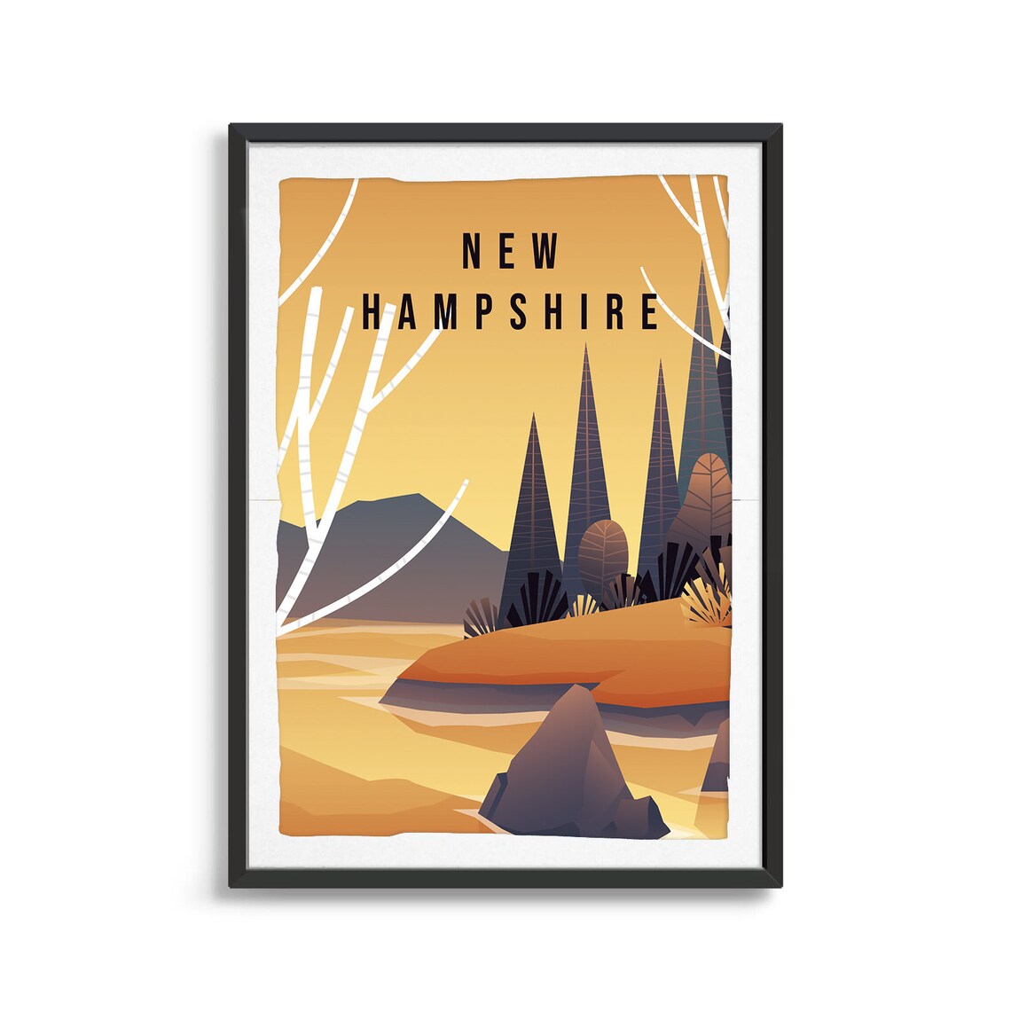 New Hampshire Vintage Travel Art Fall Forest Golden Lake Poster