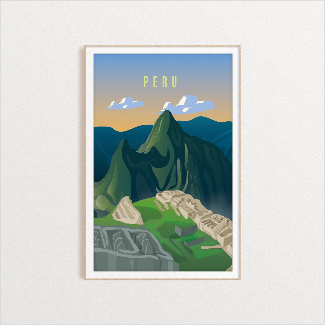 Peru Machu Picchu Ruins Andes Mountain Vintage Travel Poster