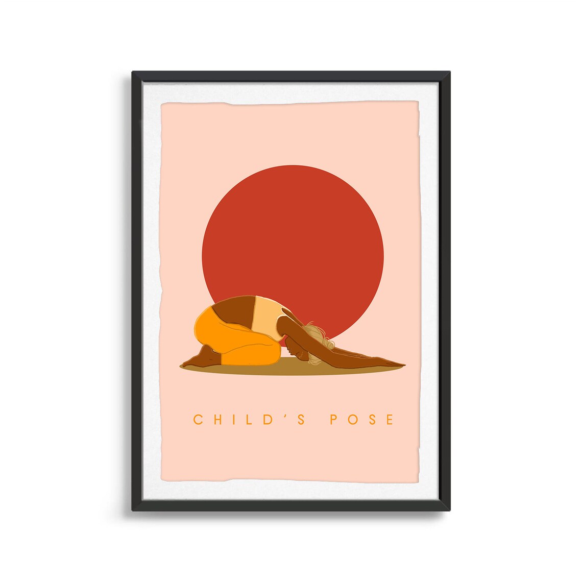 Child's Pose Retro Yoga Resting Pose Sun Circle Flat Illustration Print - Image 2