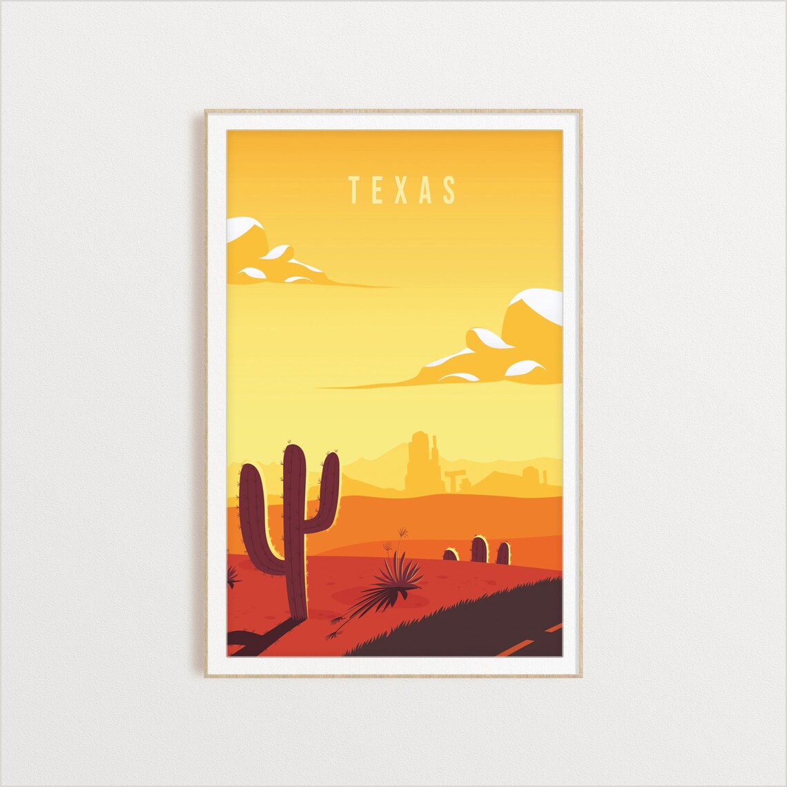 Texas Vintage Travel Art Desert Cactus Southwest Golden Sunset Poster - Image 2