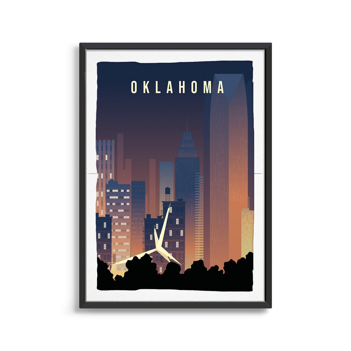 Oklahoma Night City Skyline Lights Vintage Urban Travel Poster - Image 2