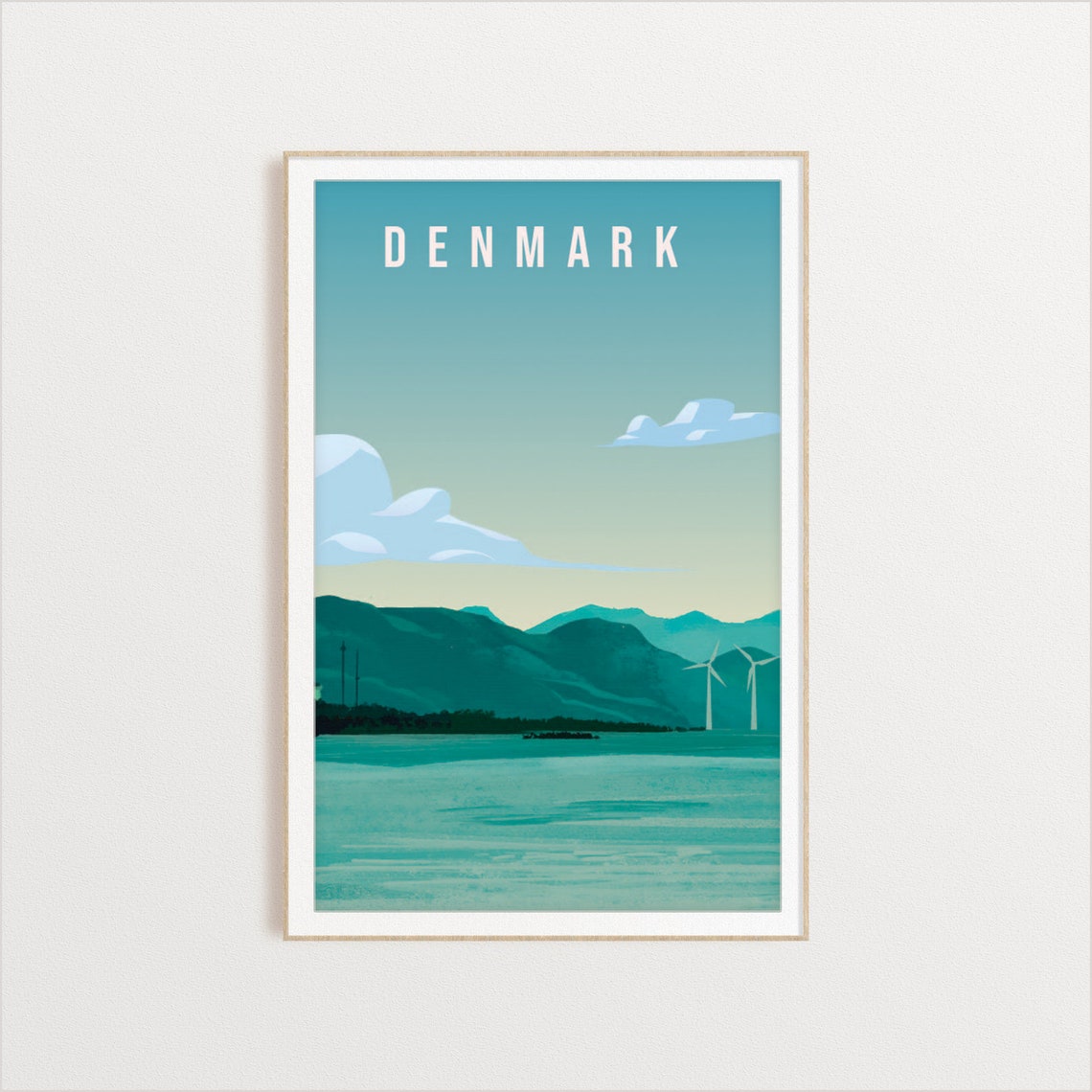 Denmark Coast Wind Turbines Sea Landscape Nordic Travel Art Poster