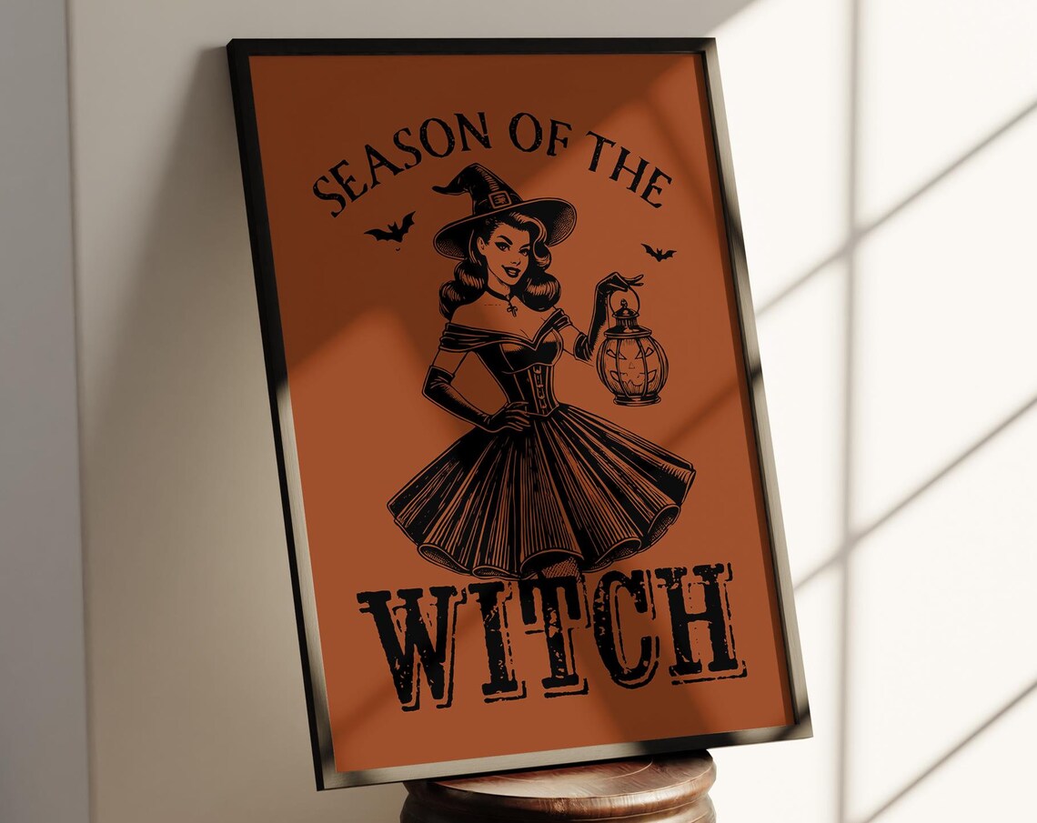 Season of the Witch Retro Halloween Poster with Vintage Witch Pin-Up - Image 5