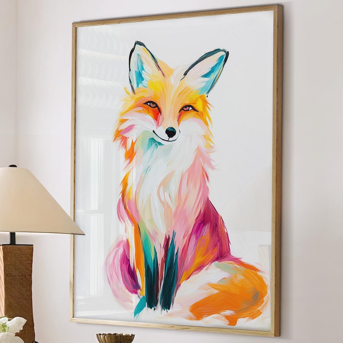 Sitting Fox Colorful Brushstroke Portrait Modern Animal Poster