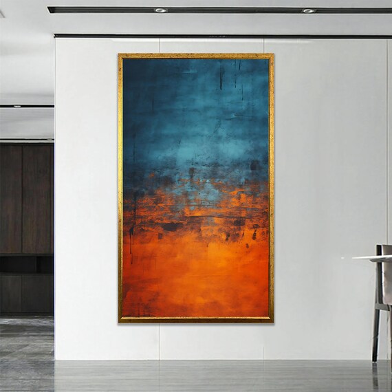 Abstract Half Orange And Navy Canvas Bold Modern Color Block Wall Art