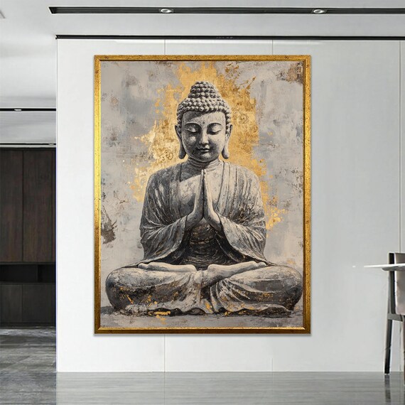 Meditating Buddha Artwork Spiritual Wall Art Of In Prayer Pose Zen Home Decor