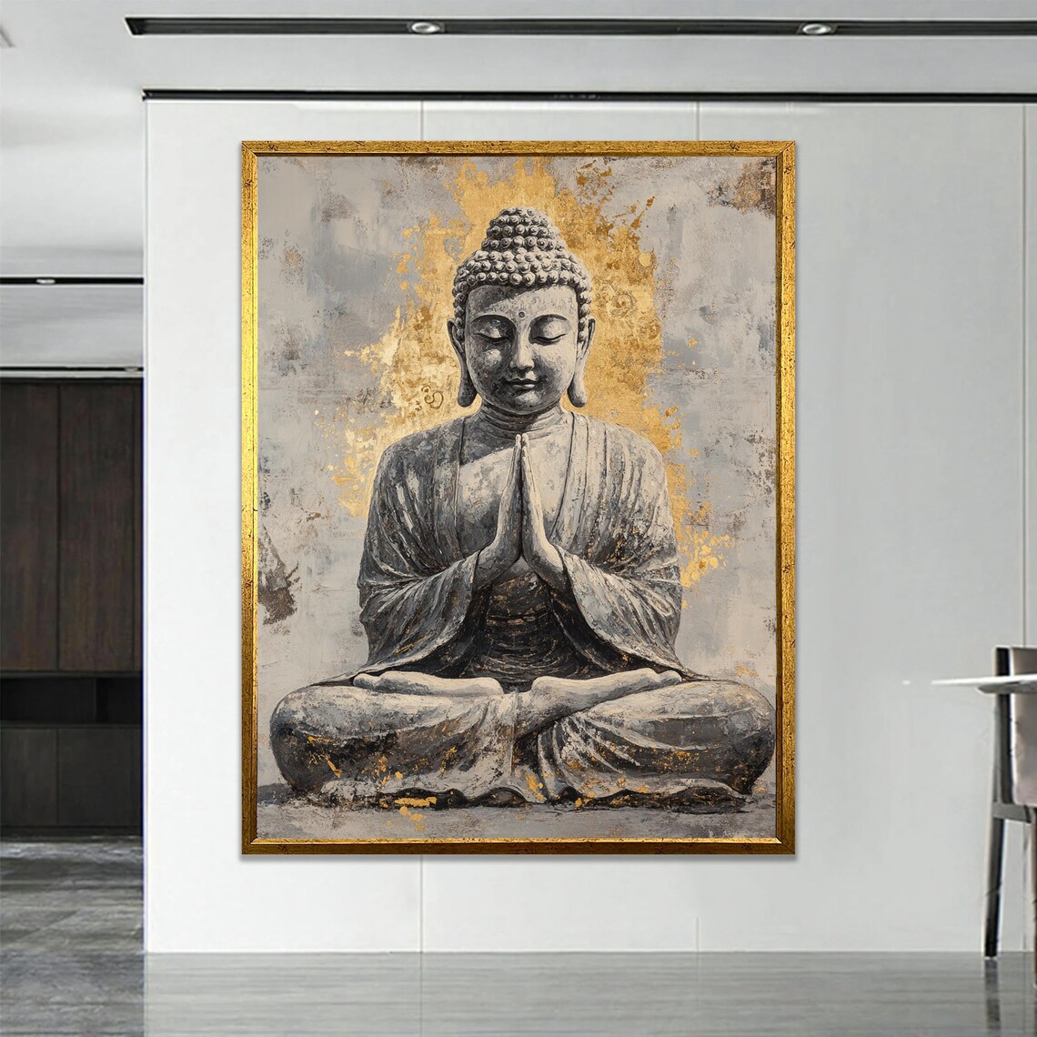Meditating Buddha Gold Gray Prayer Pose Spiritual Zen Art Poster