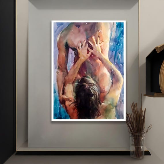 Abstract Nude Couple Painting Artistic Male And Female Figure Wall Art Modern Sensual Canvas For Bedroom