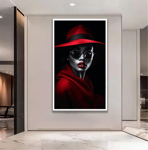 Red Dress Fashion Canvas Art Stylish Woman With Sunglasses