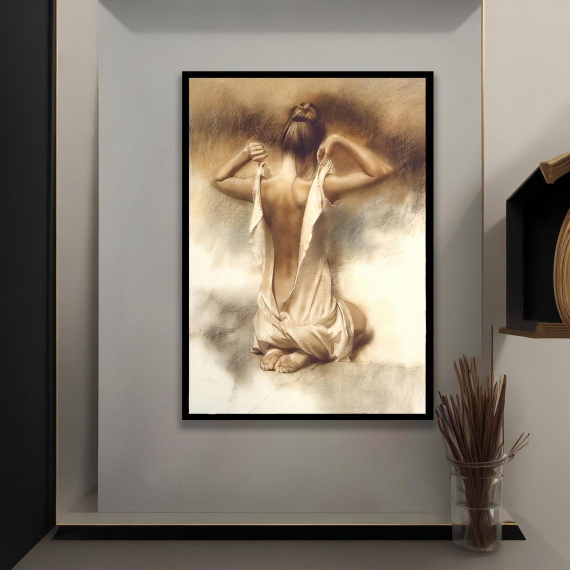 Artistic Female Figure Wall Art Elegant Figurative Canvas Modern Nude Decor