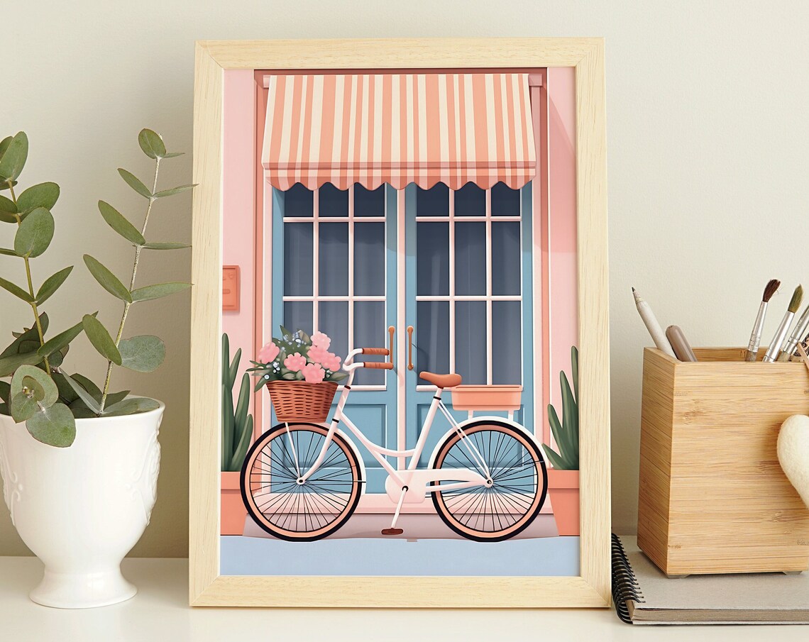 Pink Bicycle Floral Travel Poster, NYC Art - Image 3
