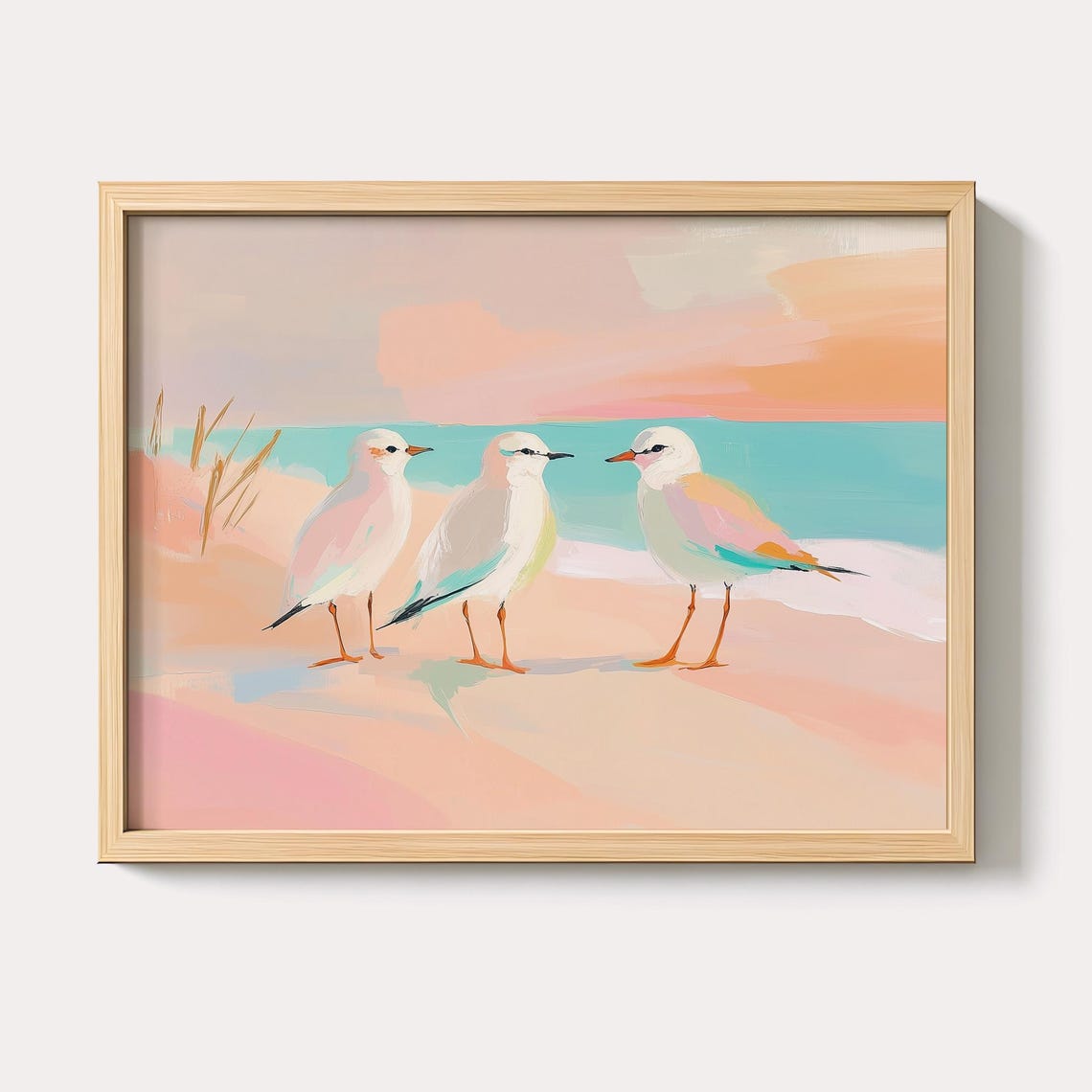Pastel Sandpipers Beach Trio Shorebirds Sunset Coastal Wall Art