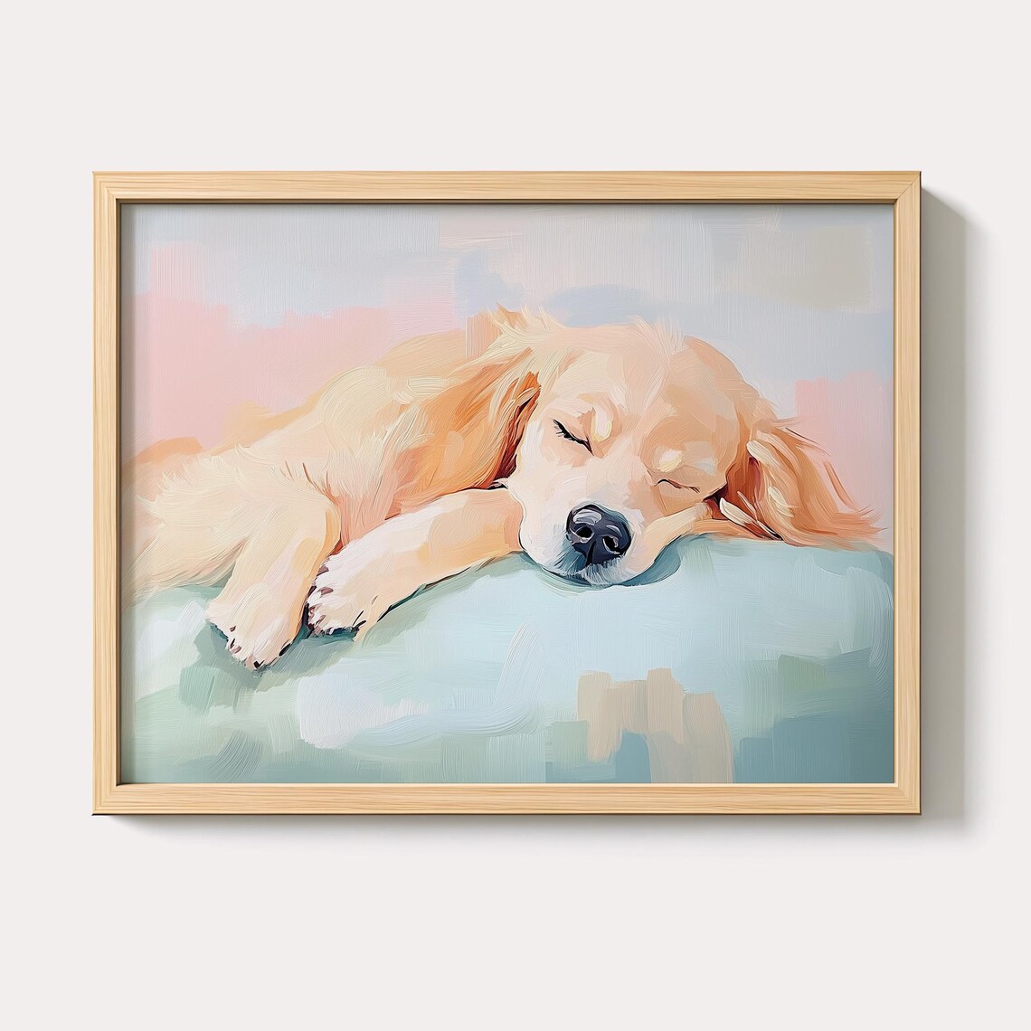 Sleeping Golden Puppy Pastel Painting Calm Dog Nursery Art Poster
