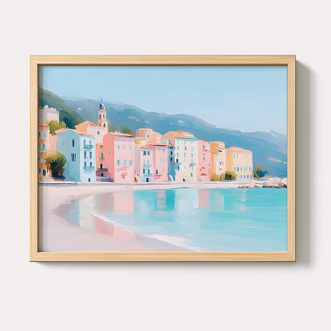 Pastel Italian Riviera Sunny Coastal Town Beach Village Wall Art