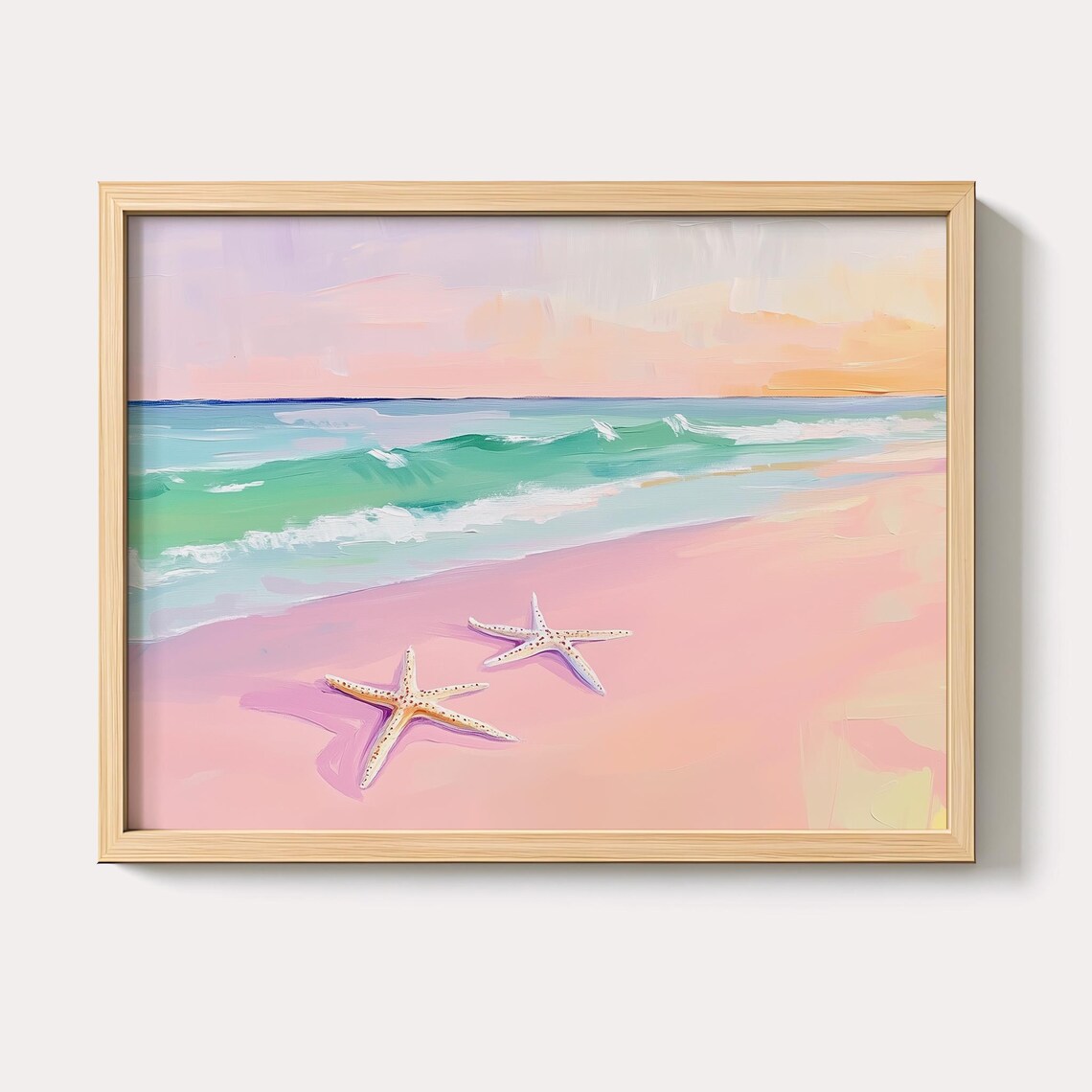 Starfish Painting Sunset Ocean Coast Wall Art