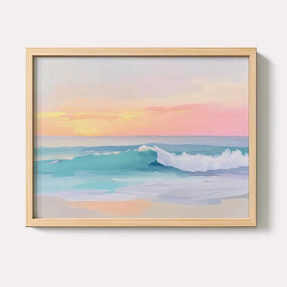 Pastel Ocean Sunset Turquoise Wave Seascape Beach Art Poster