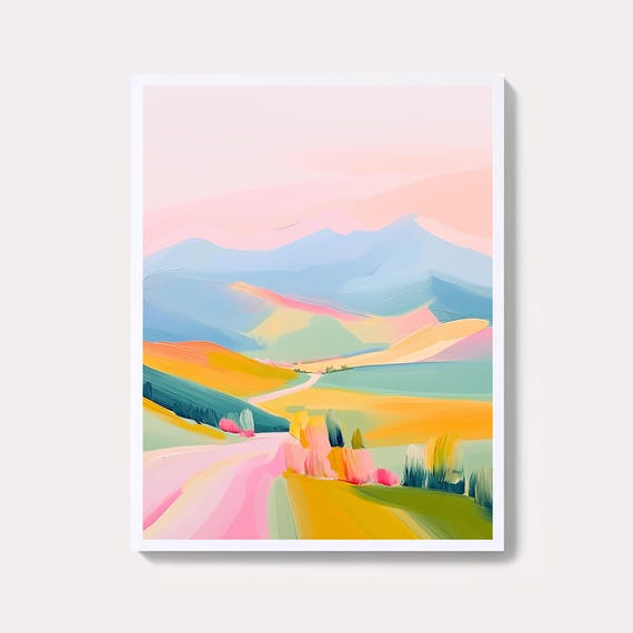 Pastel Spring Meadow Painting Abstract Watercolor Landscape