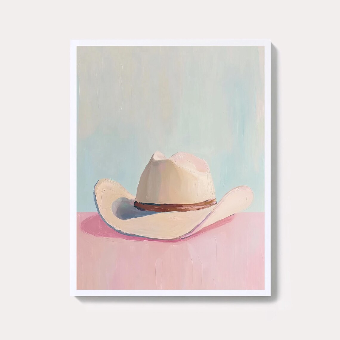 Cream Cowboy Hat Pastel Watercolor Art Print Western Rodeo Minimal Decor