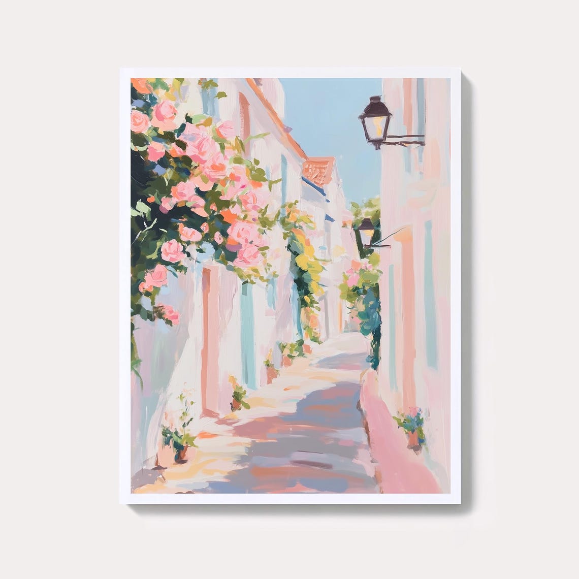 Pink Italian Alleyway Art Print, Retro Pastel Decor