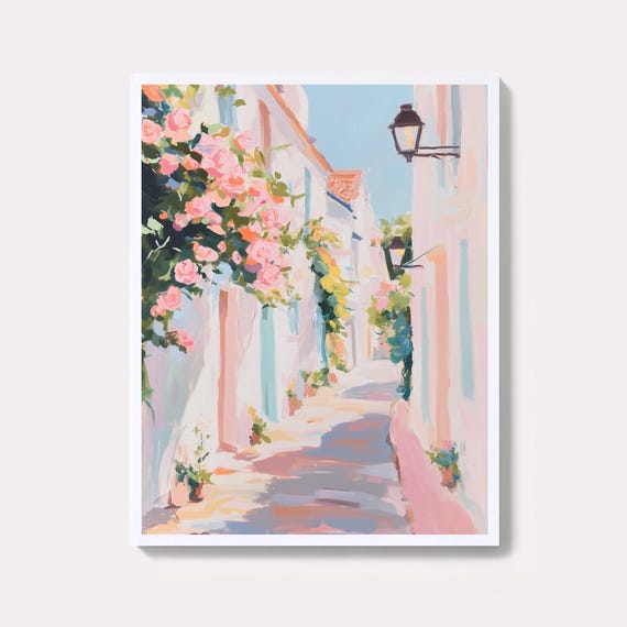 Pink Italian Alleyway Art Print, Retro Pastel Decor