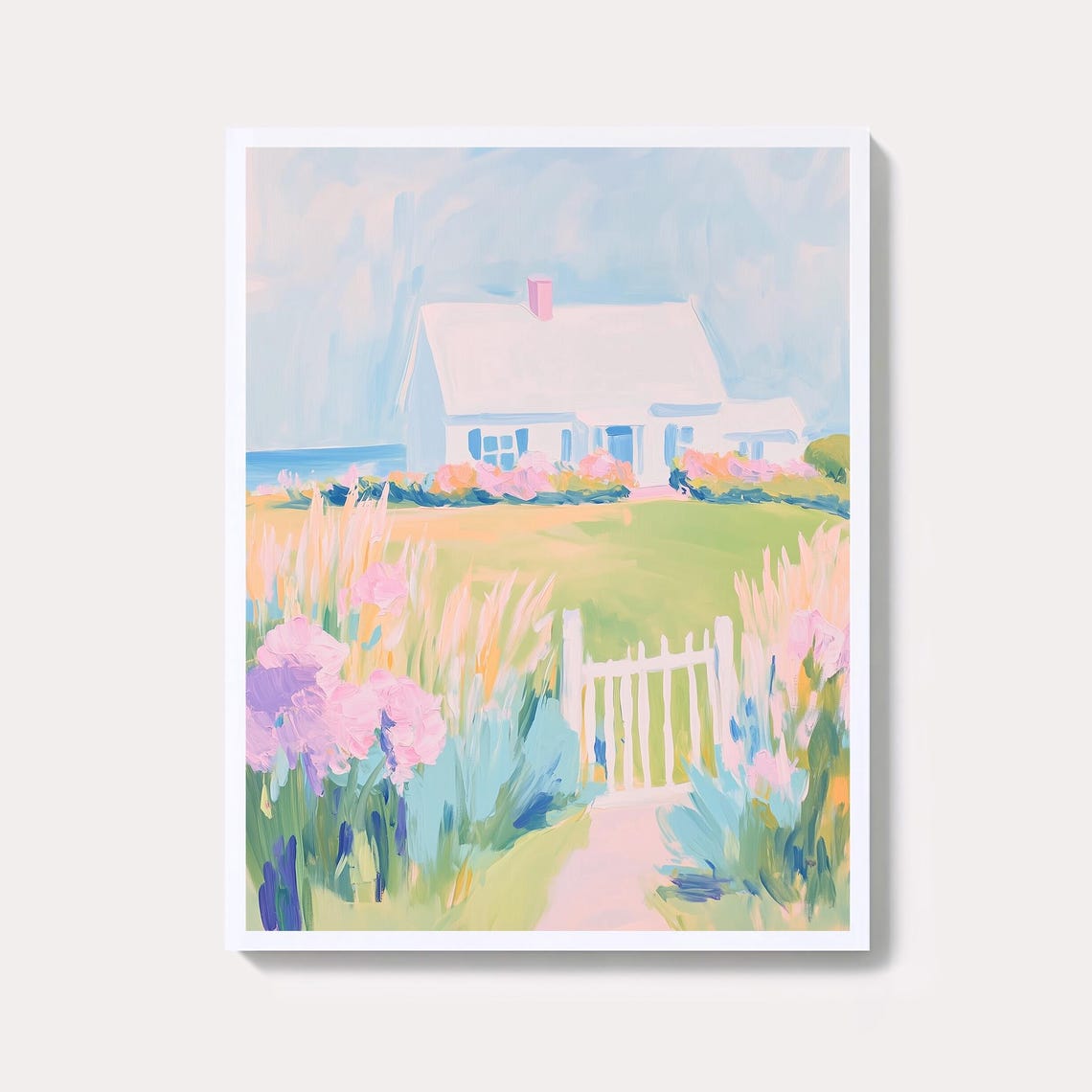 Cottage With Blooming Flower Garden Whimsical Cottagecore Poster