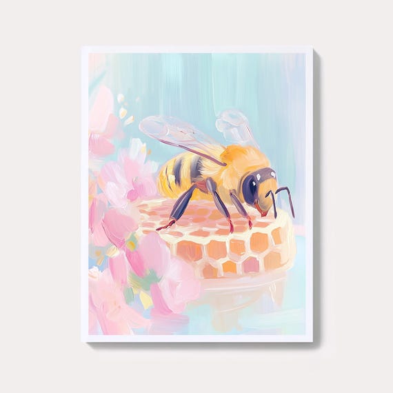 Honey Bee Wall Art Print Pastel Insect Garden 6 Sizes Included