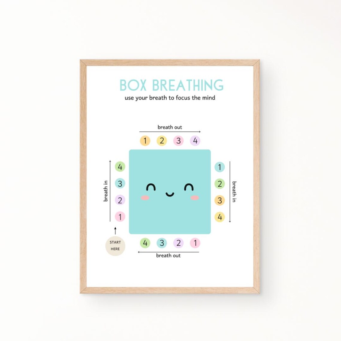 Box Breathing Poster, Calm Corner Therapy Office Decor