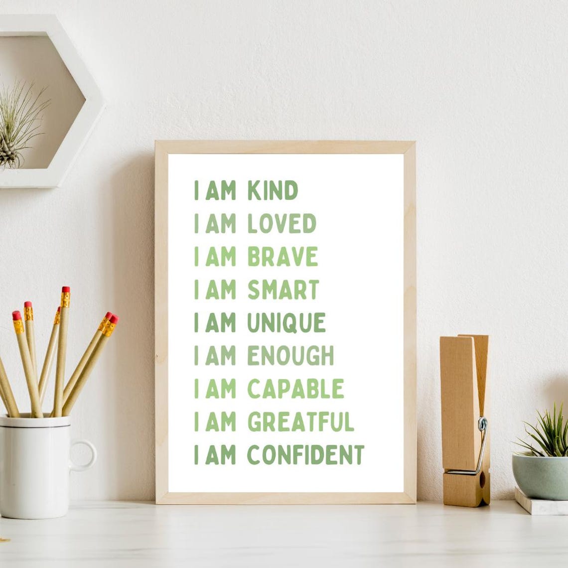 Kids I Am Affirmations Poster in Green for Nursery and Playroom Decor - Image 4