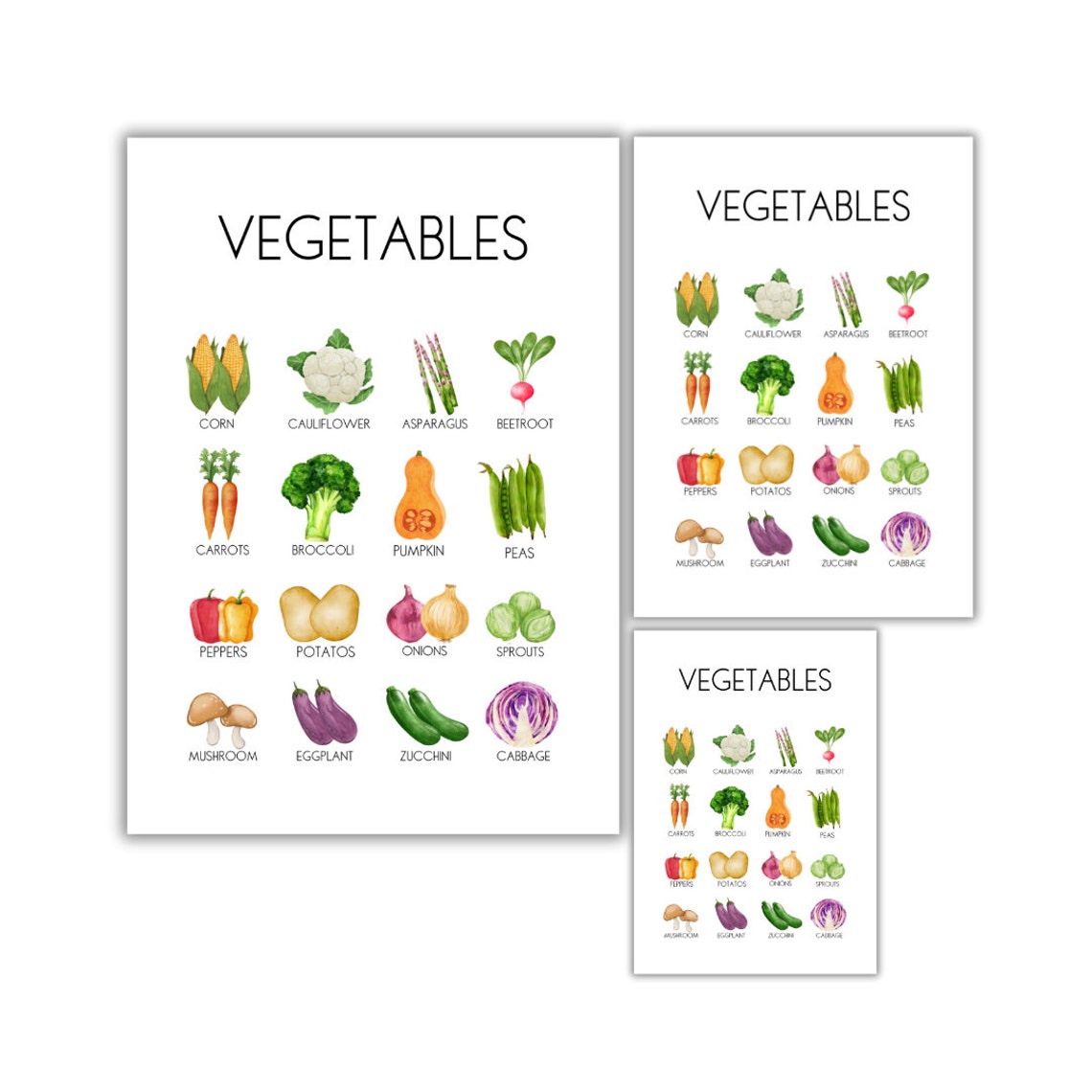 Vegetables Educational Chart Watercolor Kids Veggie Learning Poster - Image 2