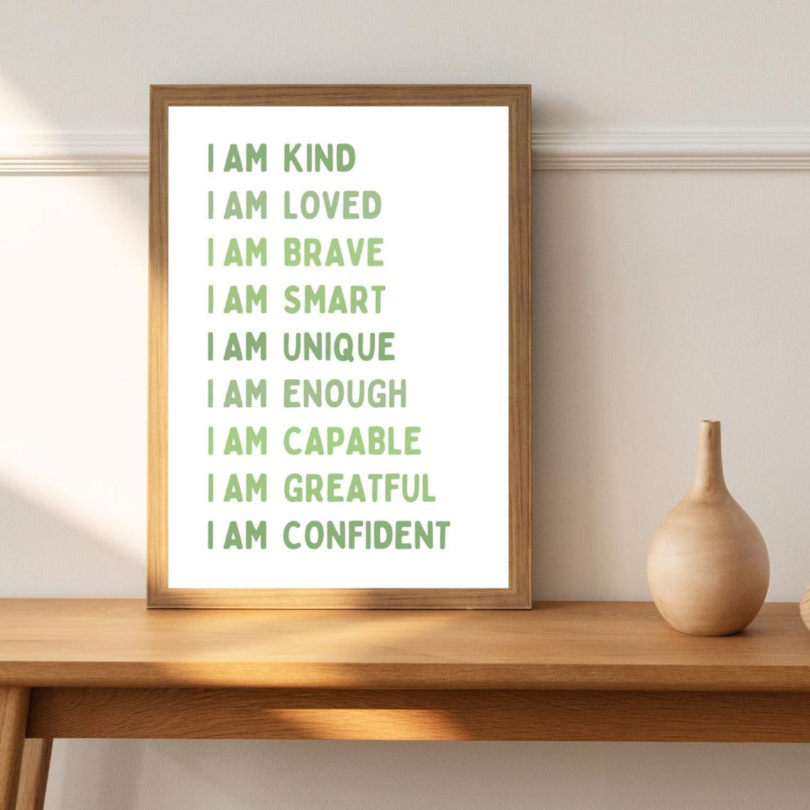 Kids I Am Affirmations Poster in Green for Nursery and Playroom Decor - Image 2