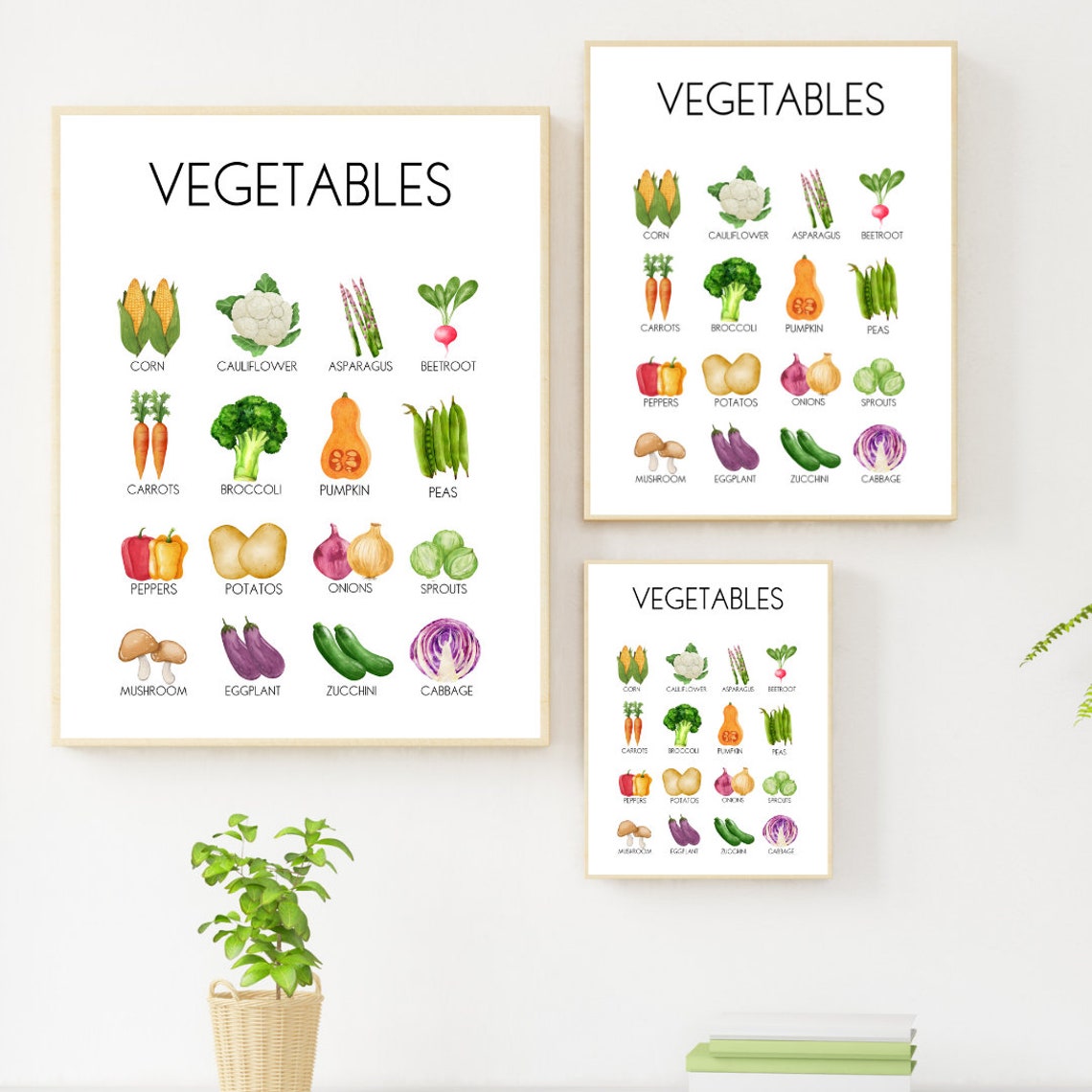 Vegetables Educational Chart Watercolor Kids Veggie Learning Poster - Image 4