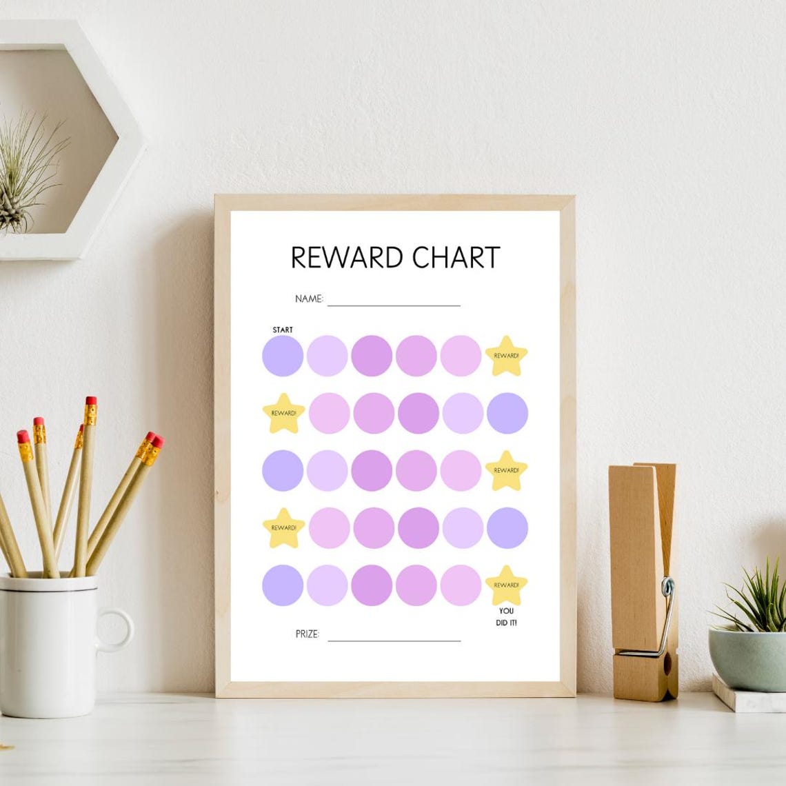 Kids Reward Chart Pastel Purple Star Sticker Tracker Chore Poster - Image 2