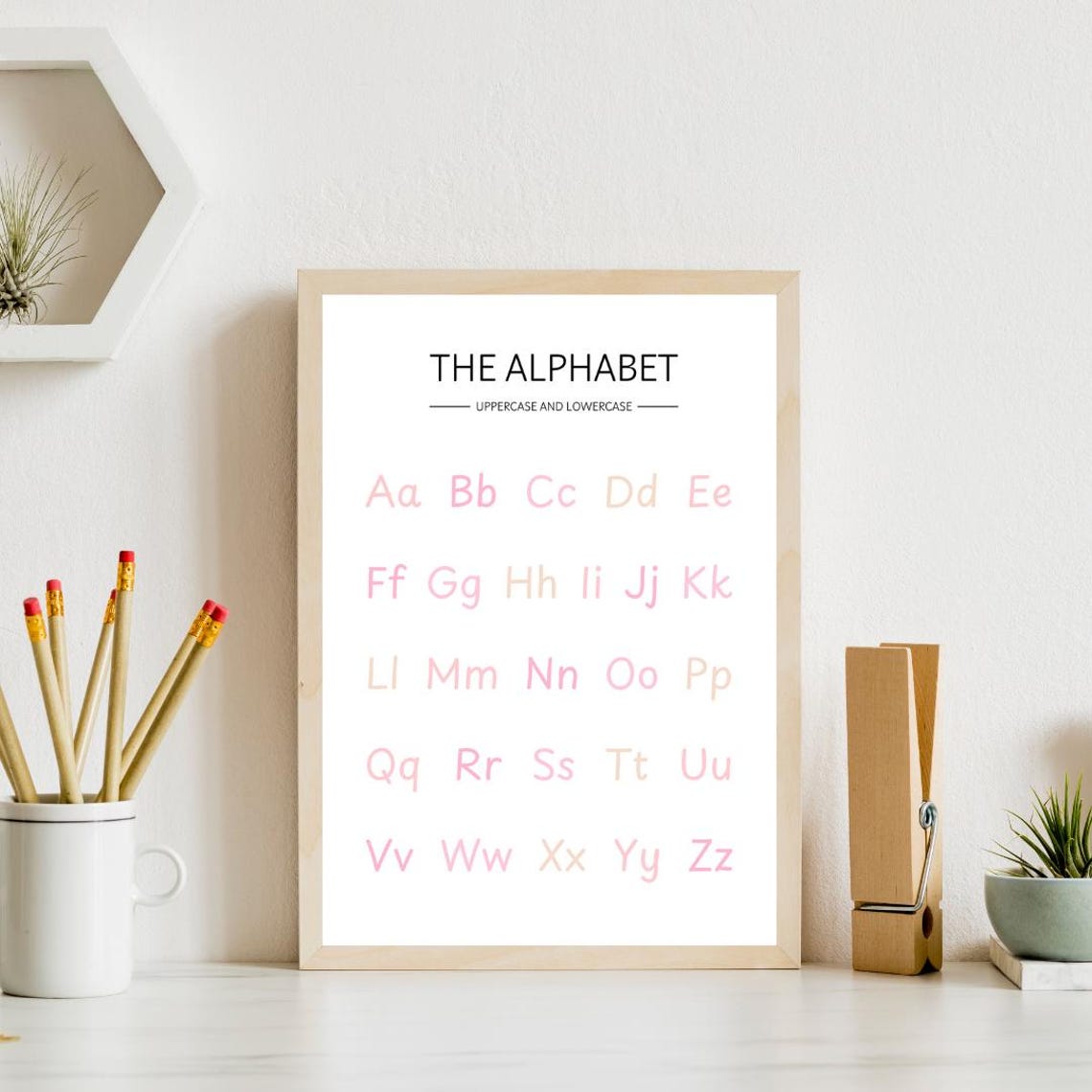 Pink Alphabet Uppercase Lowercase Letters Playful Nursery Room Poster - Image 3