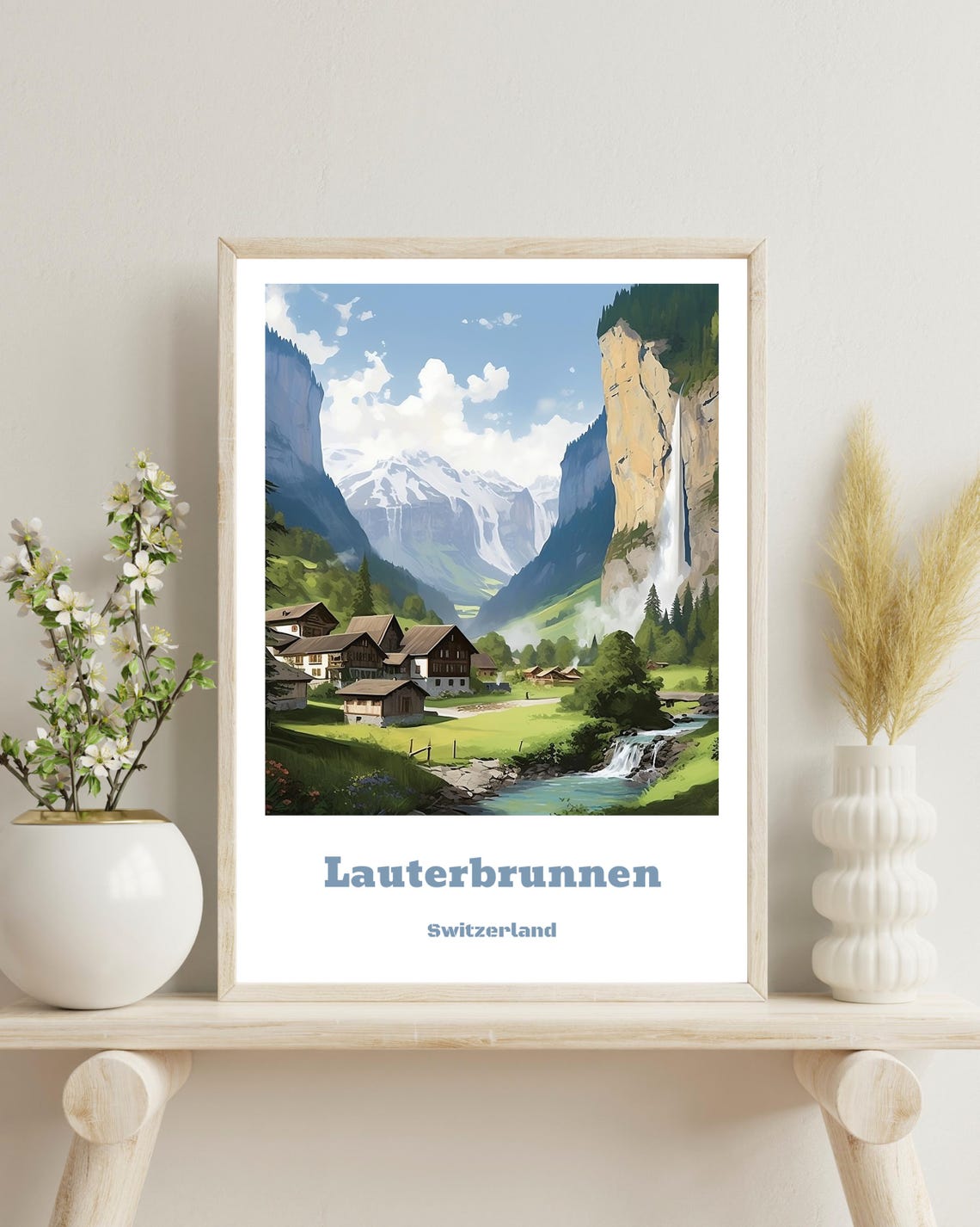 Lauterbrunnen Poster Swiss Travel Print Wengen Switzerland Art Print Lauterbrunnen Switzerland Travel Print Swiss Alps Christmas Gift