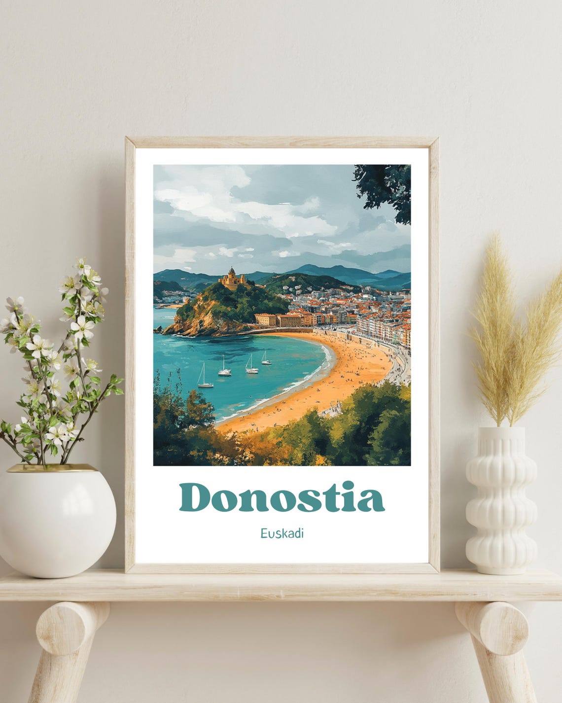 San Sebastian Travel Poster, Spain Christmas Decor