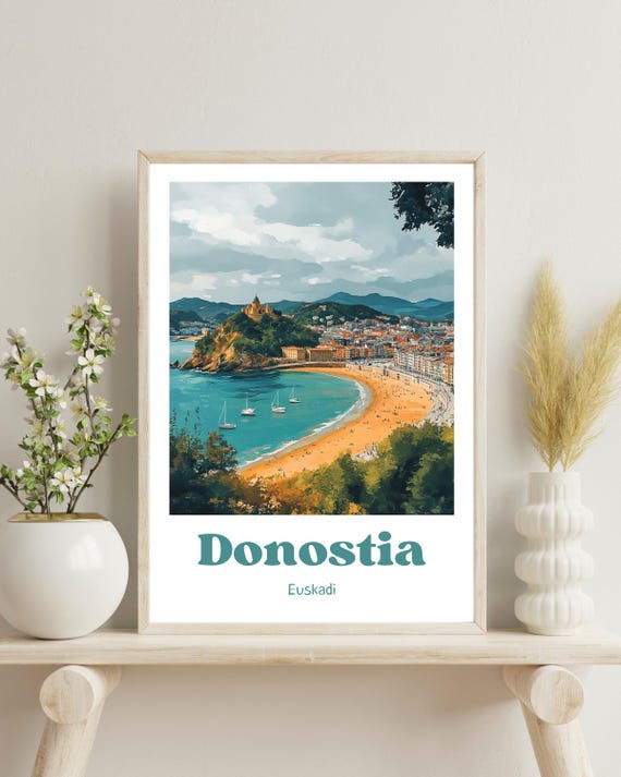 San Sebastian Travel Poster, Spain Christmas Decor