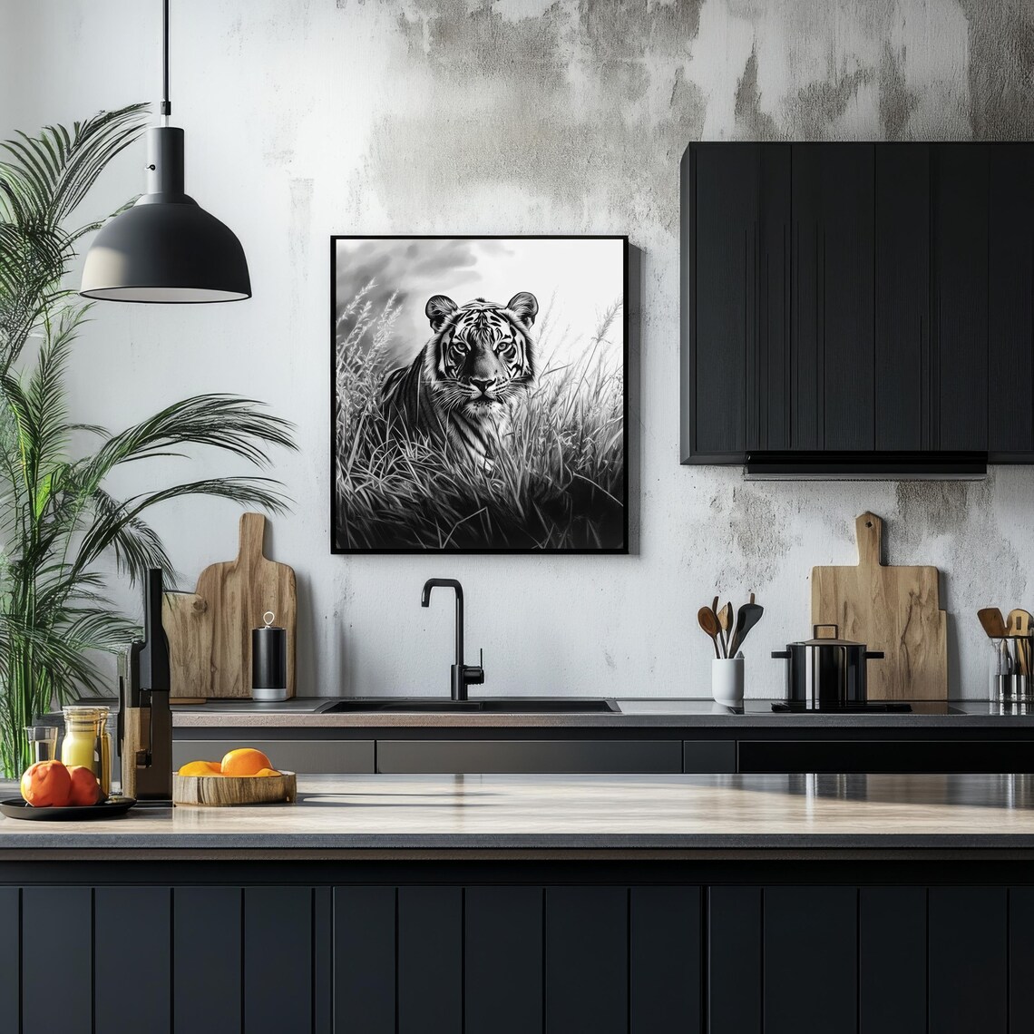 Tiger Portrait, Black And White Vintage Artwork - Image 3