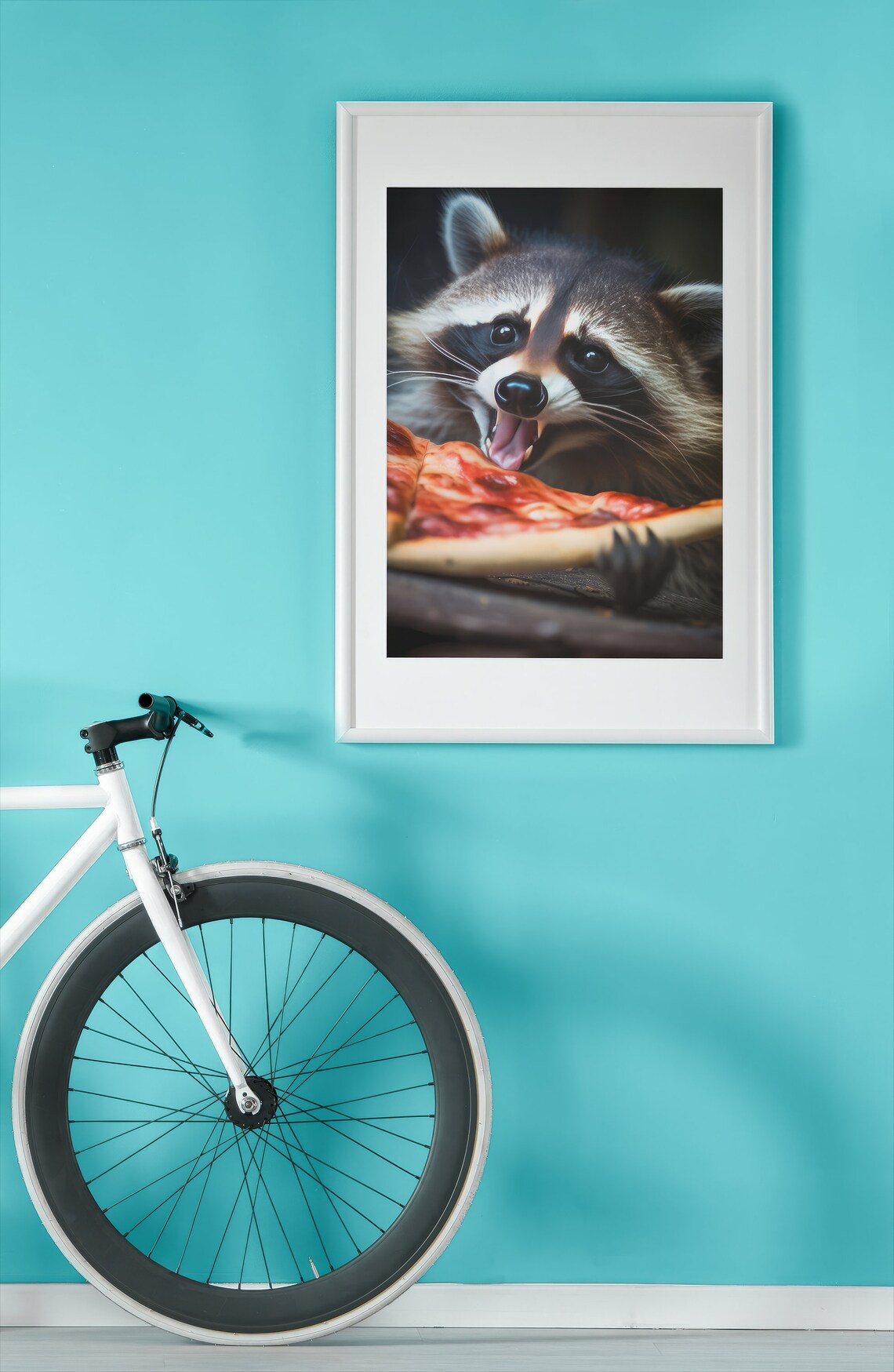 Raccoon Print, Funny Cute Animal Eating Pizza - Image 2