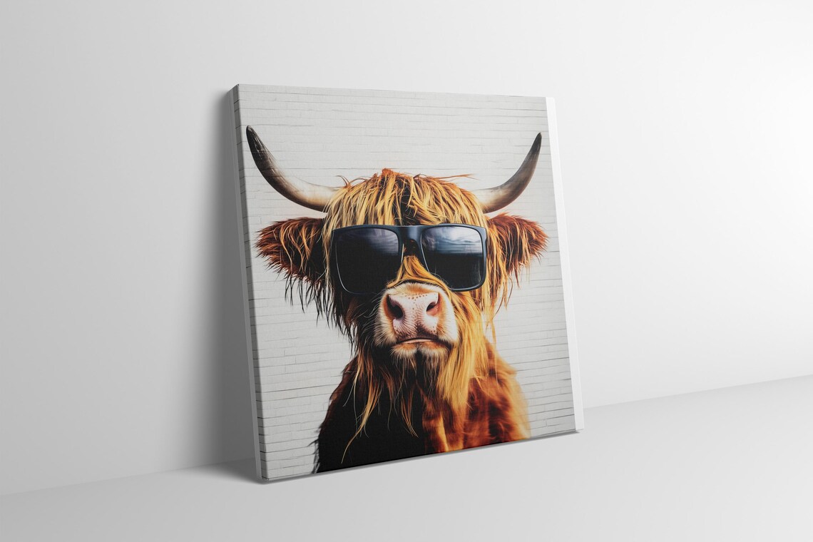 Highland Cow With Sunglasses, Funny Abstract Farm Art - Image 3