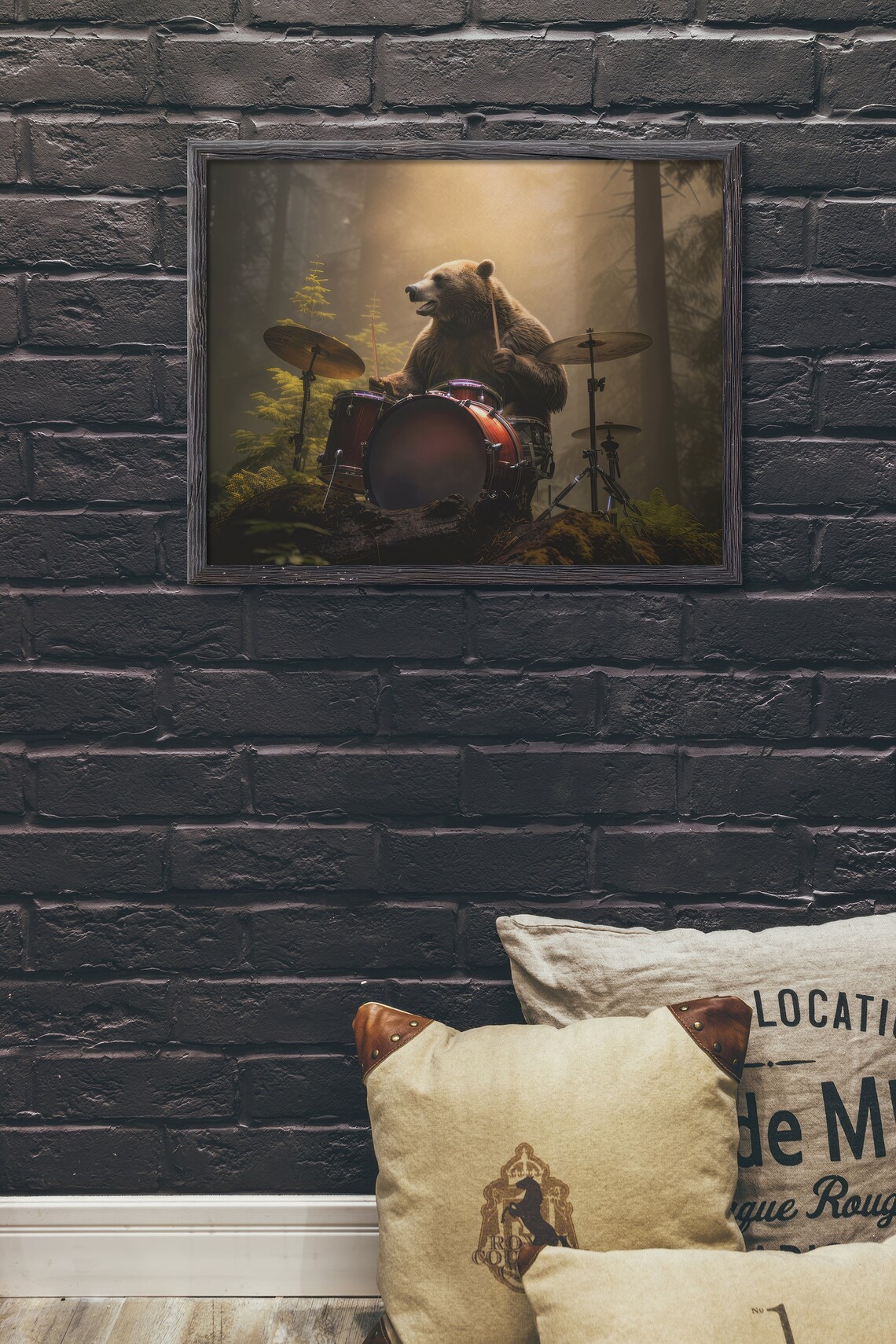 Bear Playing Drums, Abstract Music Studio Art - Image 2