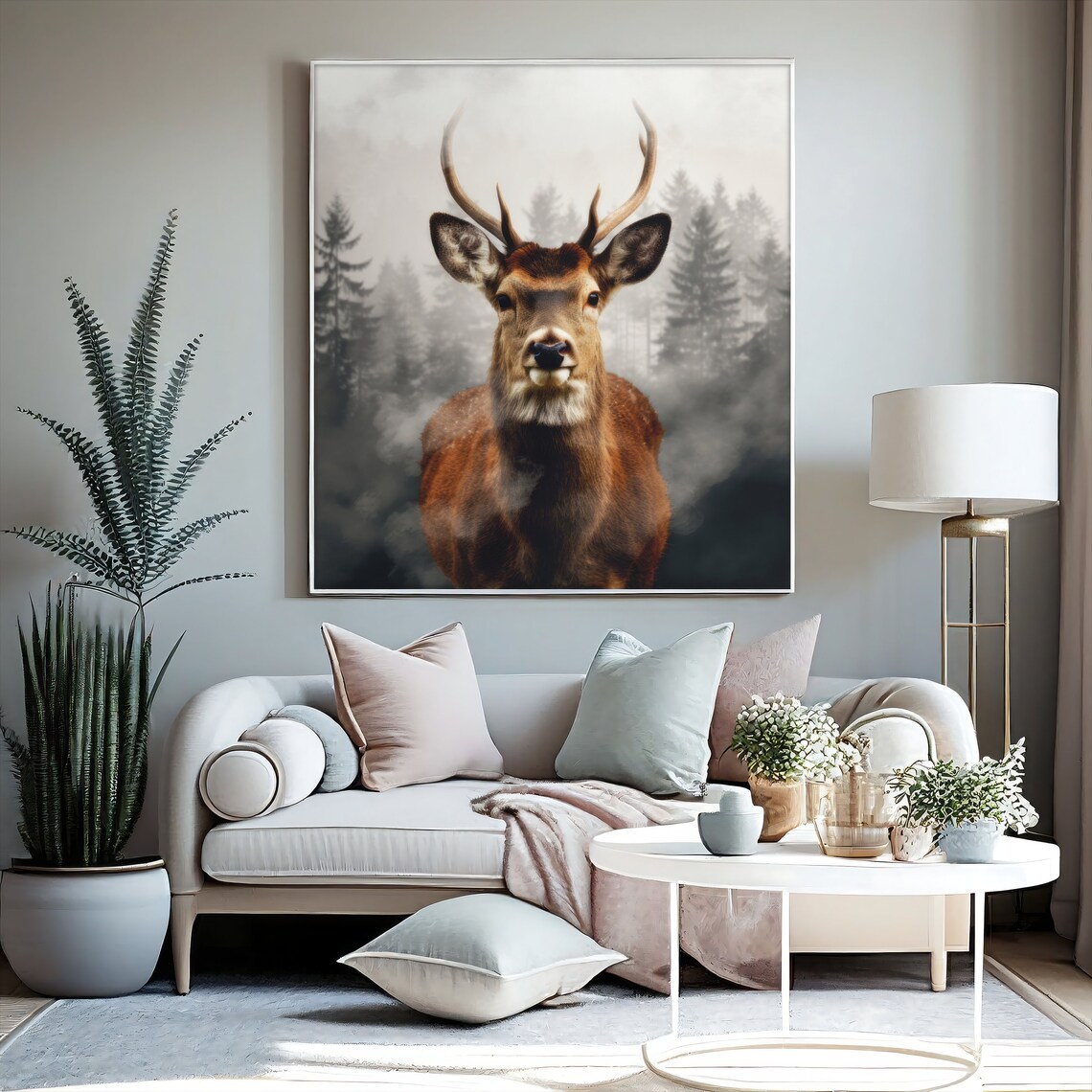 Deer In The Forest, Winter Farmhouse Art Print - Image 4